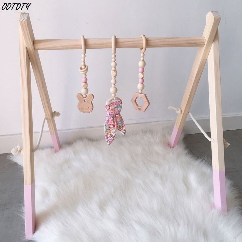 1 Set Nordic Cartoon Baby Wooden Rabbit Ear Toys Pendant Baby Gym Fitness Rack Kit Toddler Infant Room Ornament Decorations